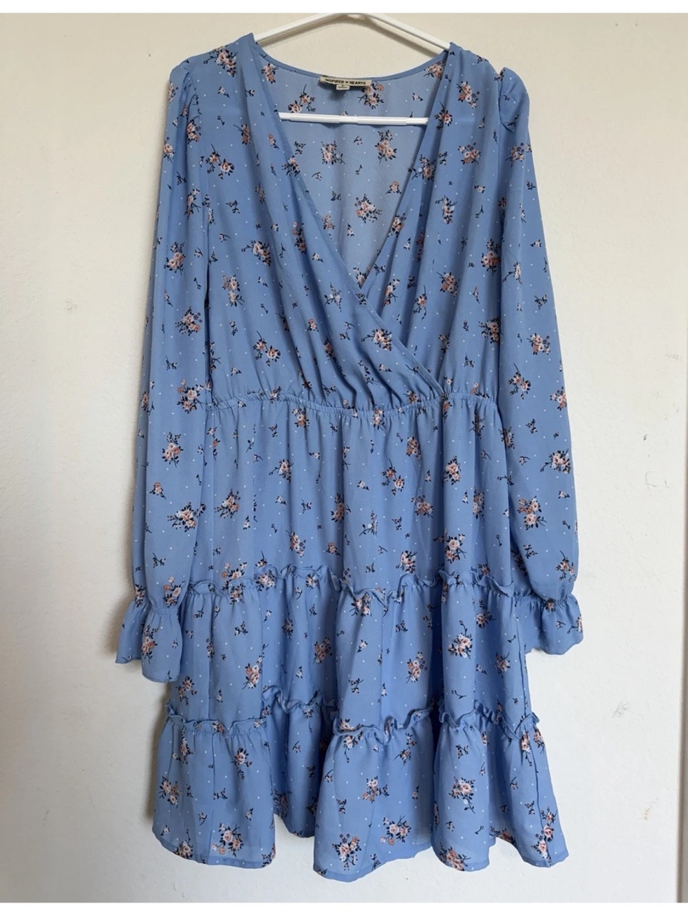 Inspired Hearts Blue Floral Wrap Dress with Pink Blooms